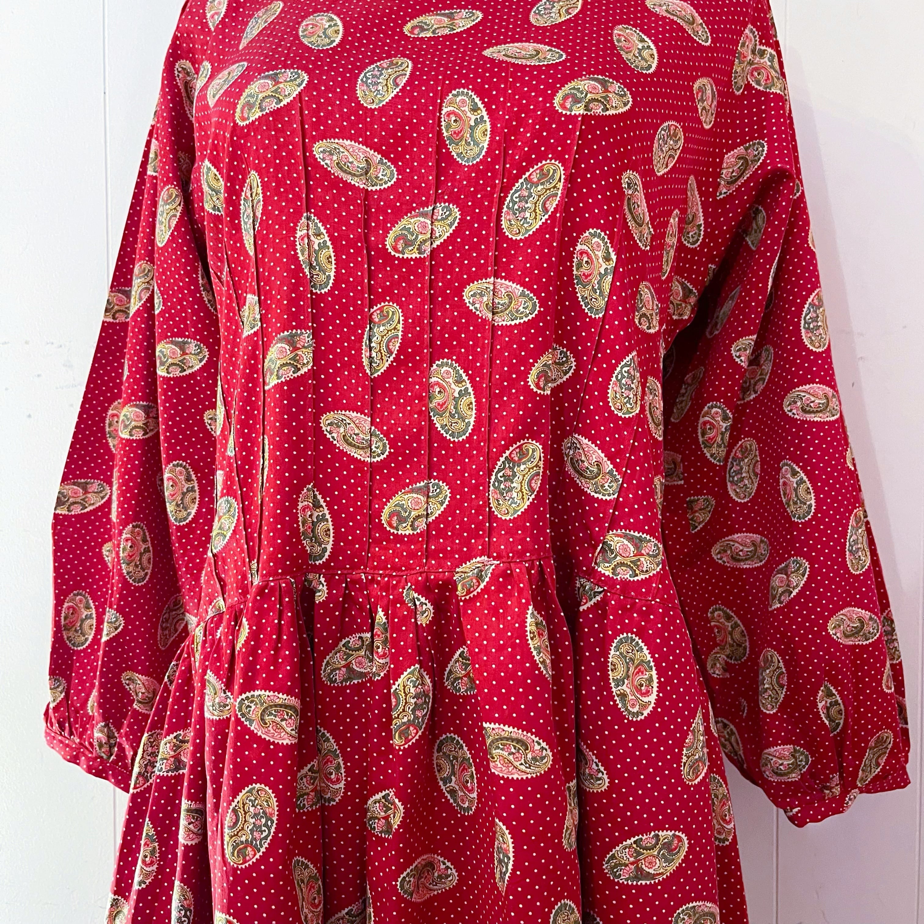 red paisley dot back button one-piece