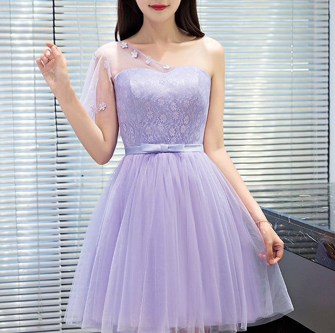 薄紫色ふんわりフレアパーティードレス 結婚式二次会発表会 B | silvia