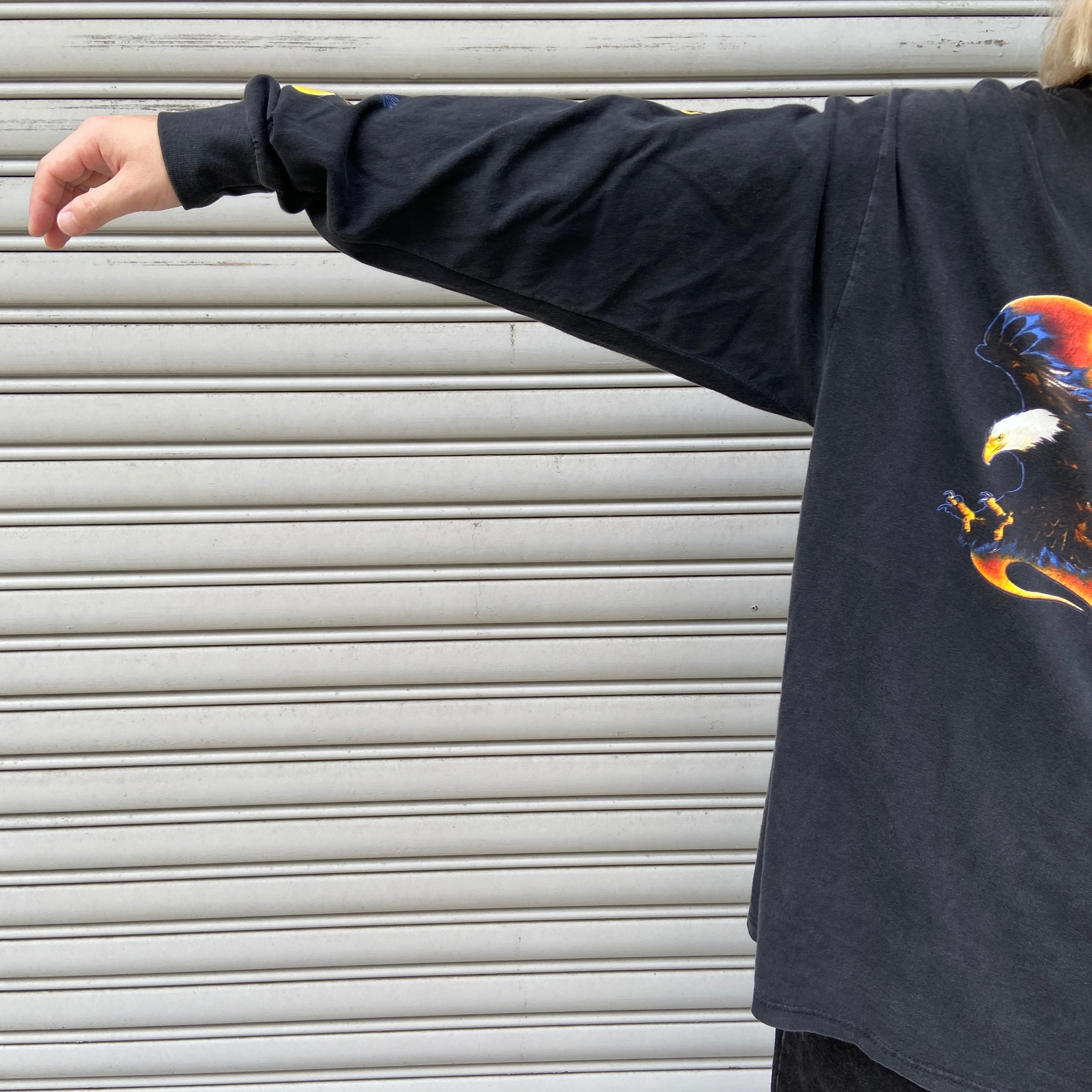 90s USA ハーレーダビットソン 両面プリントロンT フレイム 黒 90s USA ハーレーダビットソン 両面プリントロンT フレイム 黒