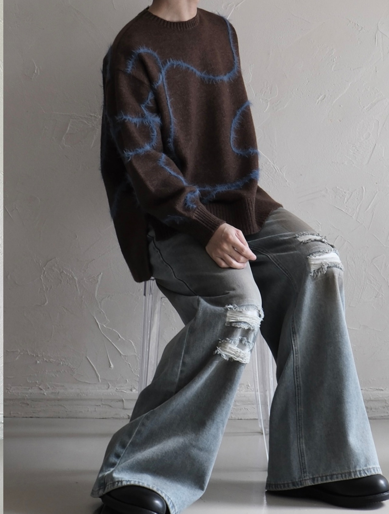 Code Wave Fringe Knit / BROWN - 1