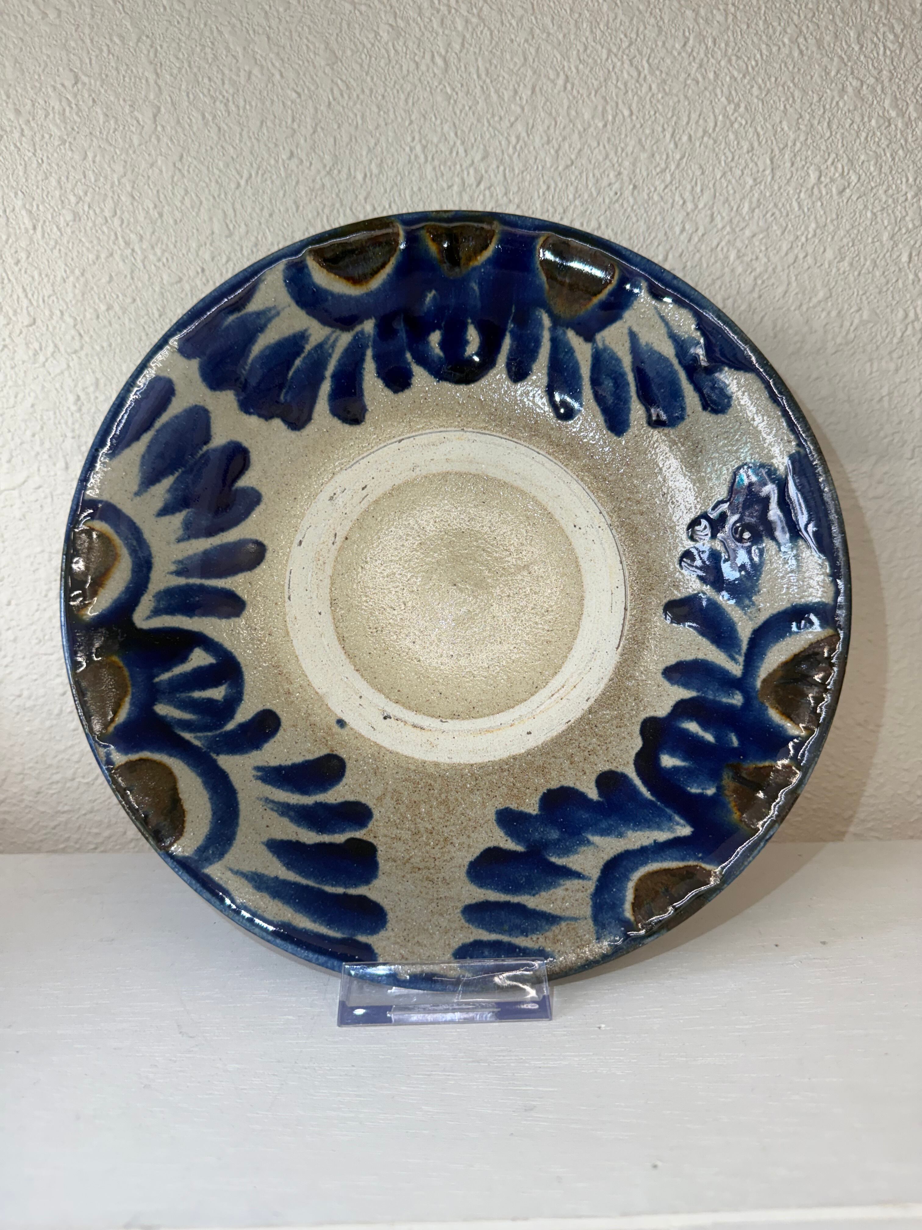 横田屋窯 8寸 皿 孔雀 コバルト飴