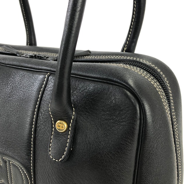 Christian Dior　クリスチャン ディオール　CDステッチ　エンボスレザー　ミニボストン　ハンドバッグ　ブラックモチーフ　エンボスレザー　ハンドバッグ　ブラック　vintage　ヴィンテージ　オールド　v6n86k