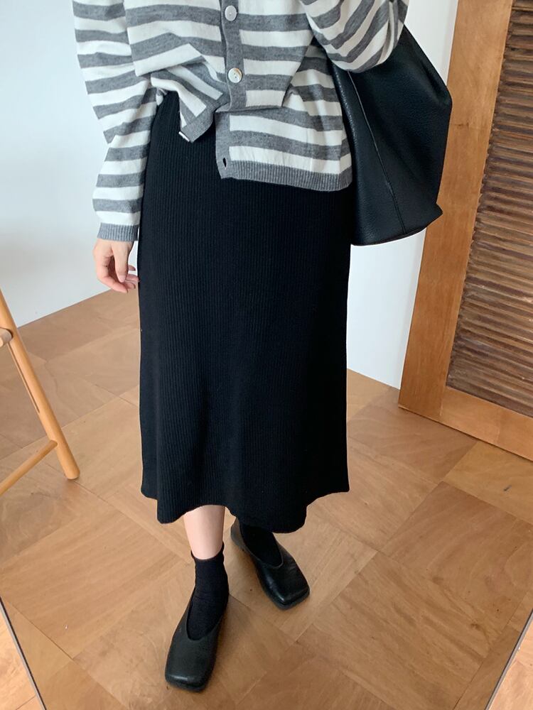ニットスカート オータムウェストソリッド カラースリムAライン 秋物 ソリッドカラー ビッグFスモールZ韓国20058708360