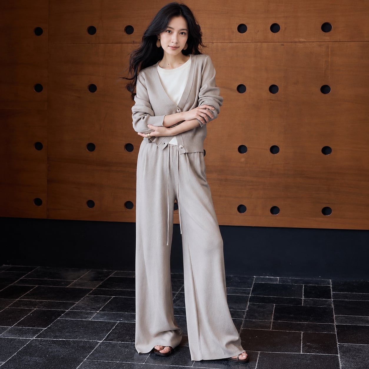【Héritas Select】Vネック ニット リラックスセットアップ 1col H10661