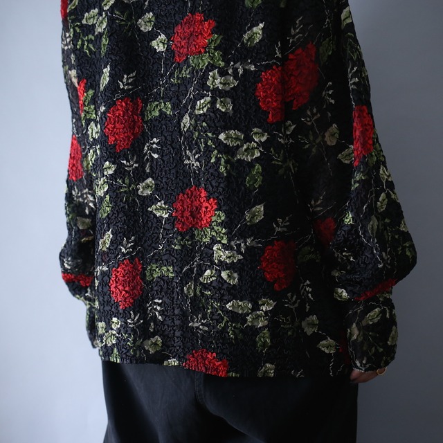 "皺" beads decoration design flower art pattern see-through shirt