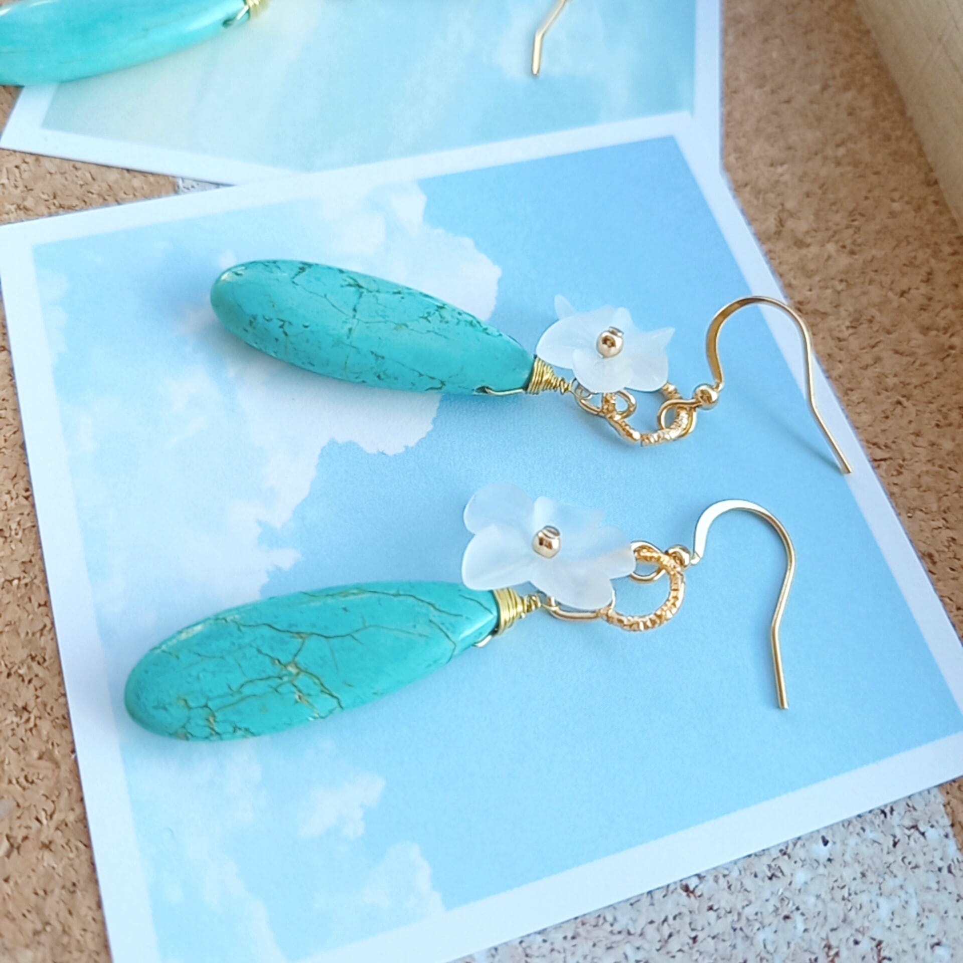 4mama☺︎ 2点作品☆ マロン枠アベンチュリン×天然ターコイズピアス 天然石ピアス ウイグル産ターコイズ ティアドロップ①② | yumecocolino