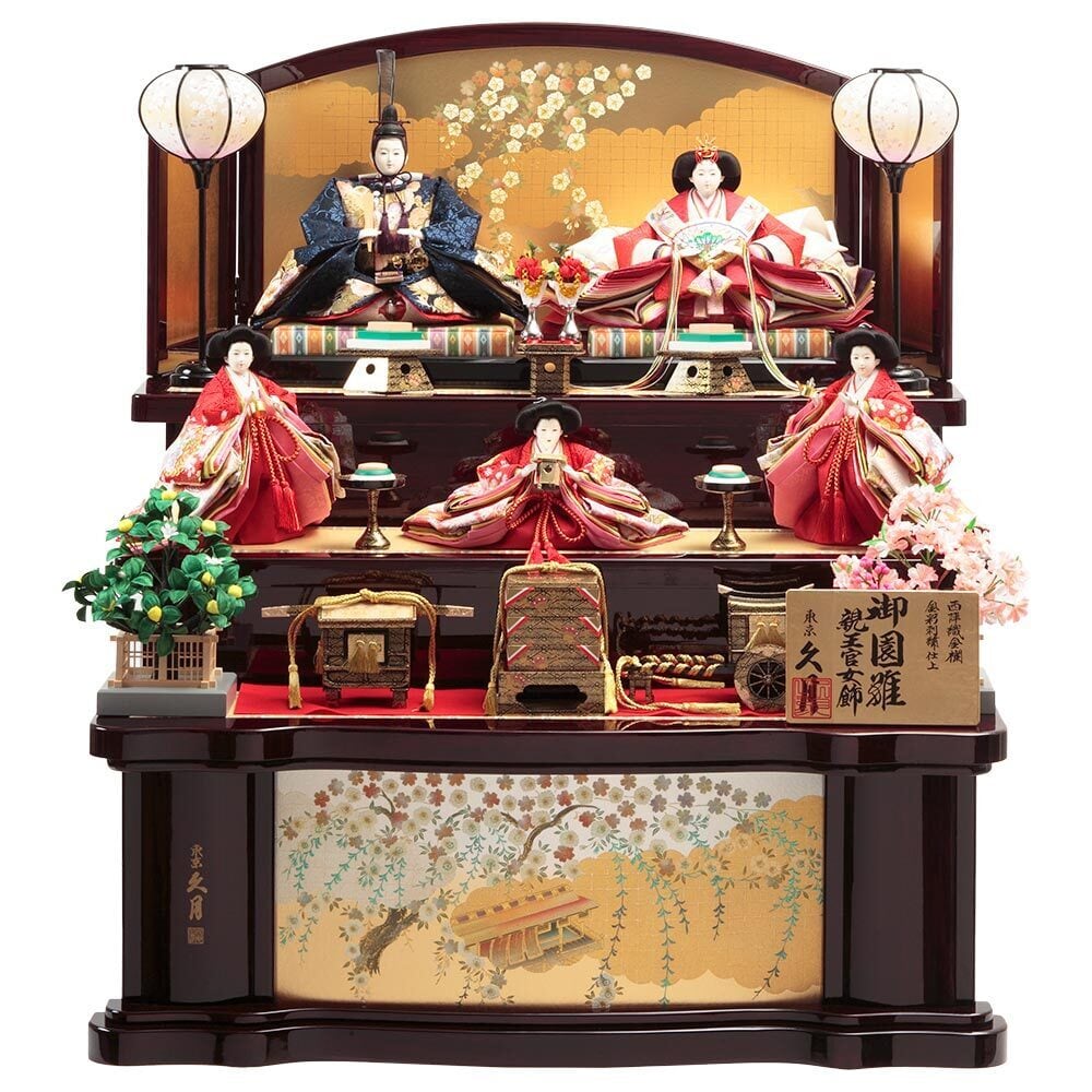 久月木製3段親王官女揃え つら