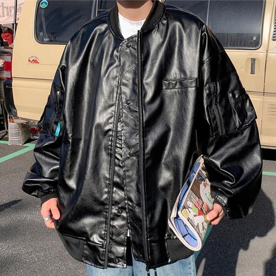 サブカル 服 地雷系 通販 PUレザー ジャケット ビッグシルエット