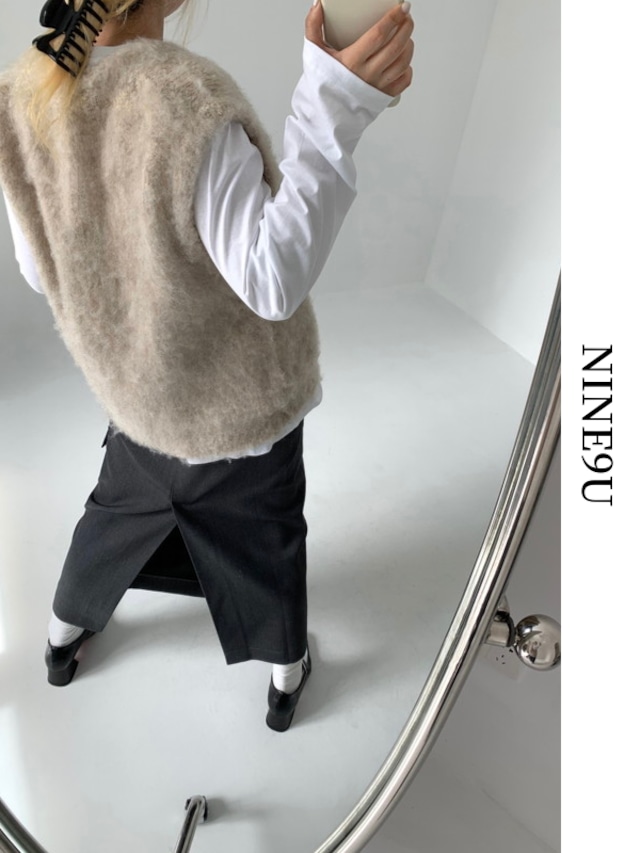 fluffily fur knit vest【NINE6718】