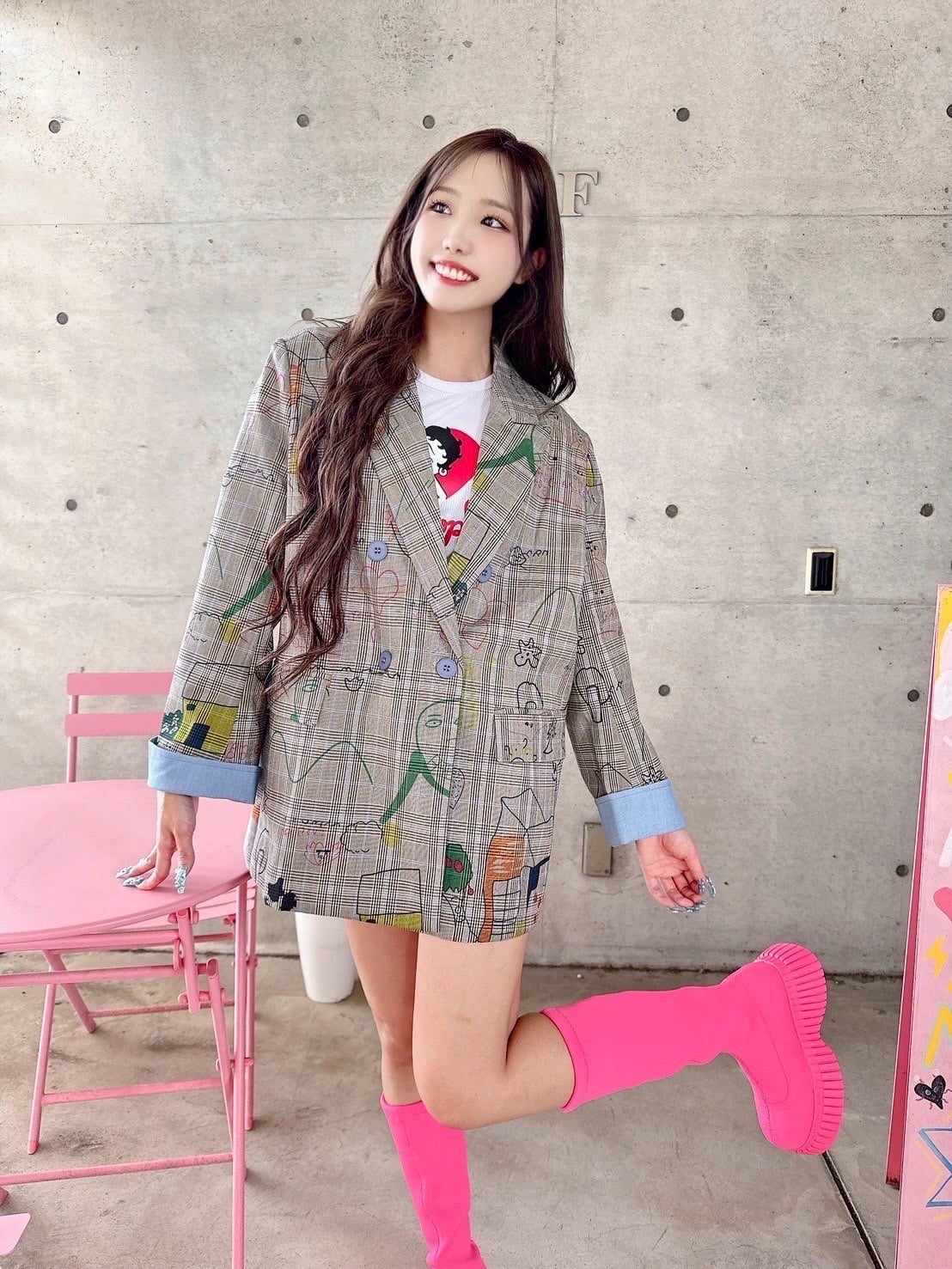 チェックイラストジャケット☆/Canon/レディースファッション/可愛い/おしゃれ/ラフ/カジュアル/春/秋(1-179)