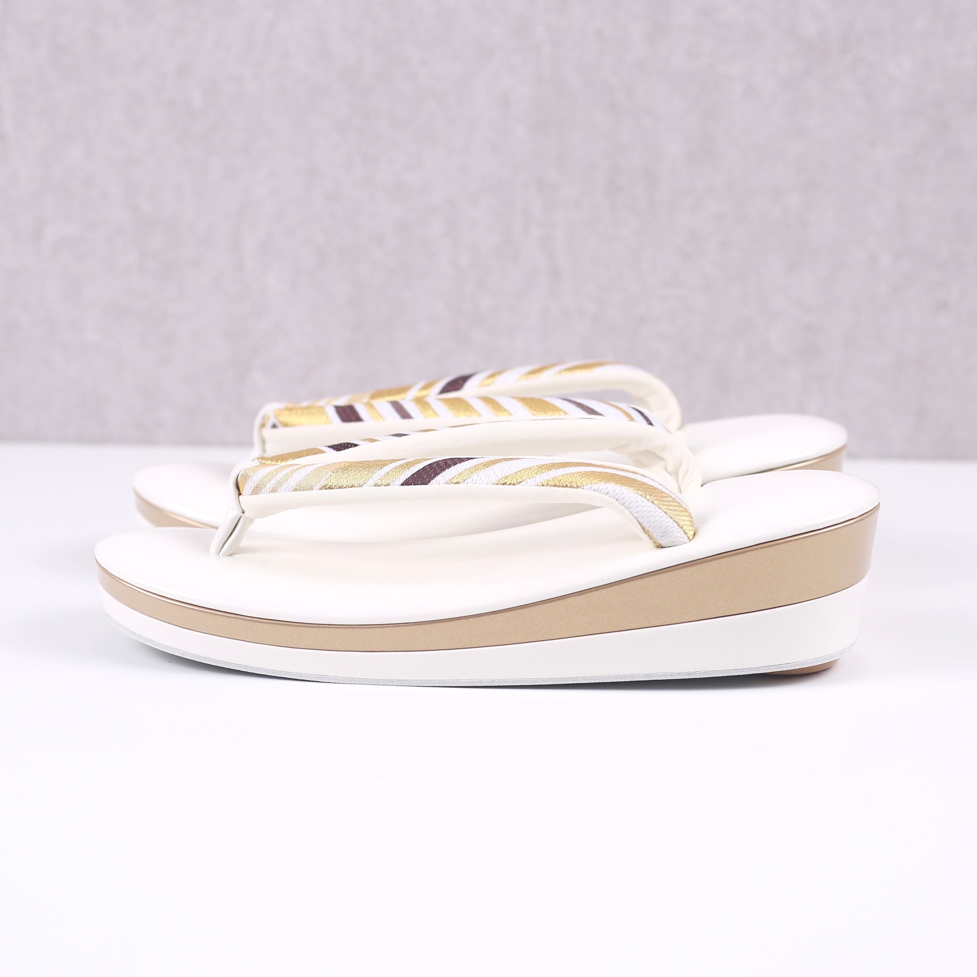 新品・未使用 草履バックセット LLサイズ 【ホワイト×ブラウンゴールド