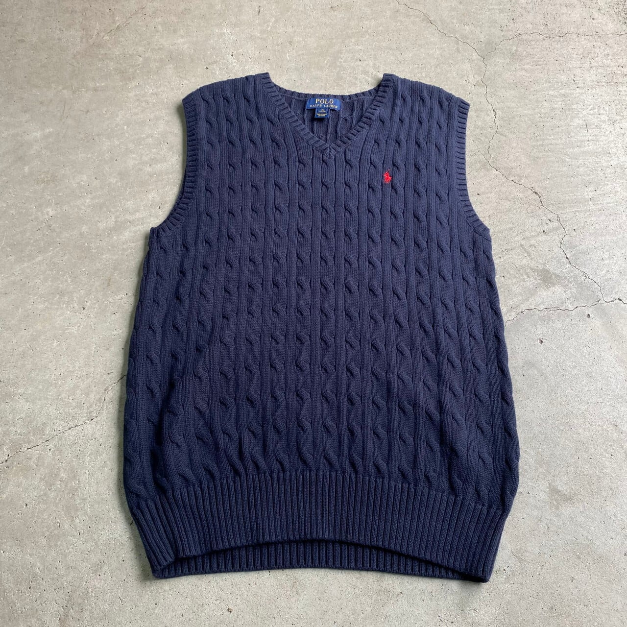 ポロ ラルフローレン コットンニットベスト メンズL相当 古着 Polo 