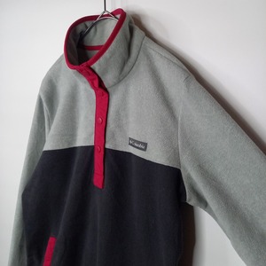 コロンビア　スナップT　フリース　プルオーバー　ハーフボタン　ロゴ　グレー　ブラック　M