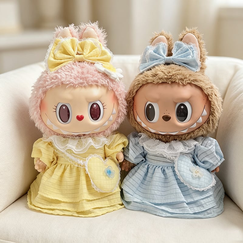 38cm Labubu用 プリンセス レース付きワンピース+リボンヘア