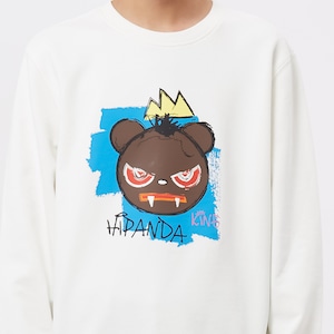 SALE 送料無料【HIPANDA ハイパンダ】メンズ バスキア パロディ クルーネック スウェット トレーナー MEN Jean-Michel Basquiat PARODY PRINT CREW NECK SWEAT SHIRT / WHITE