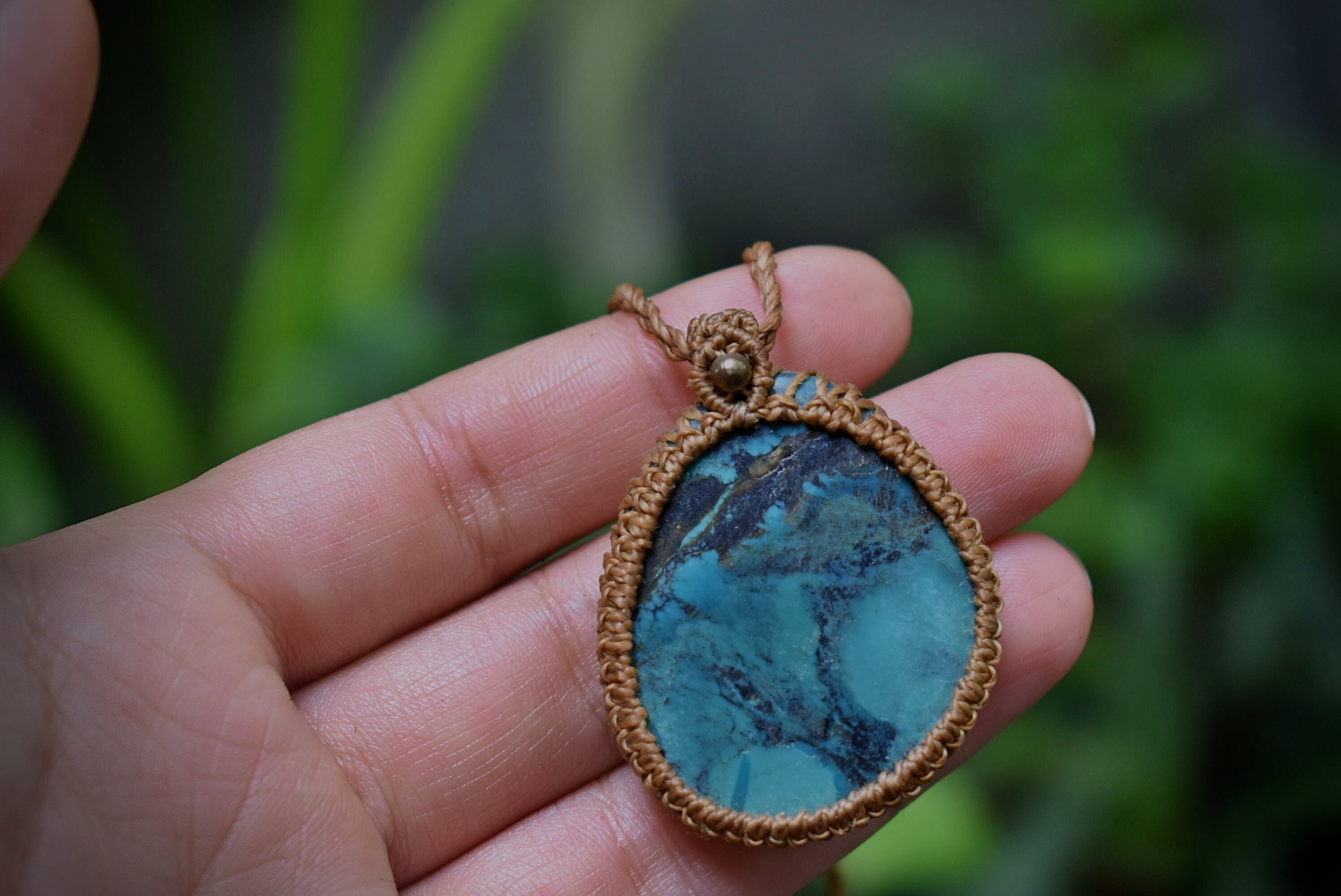 地球色★シンプルターコイズ★マクラメペンダントtur003