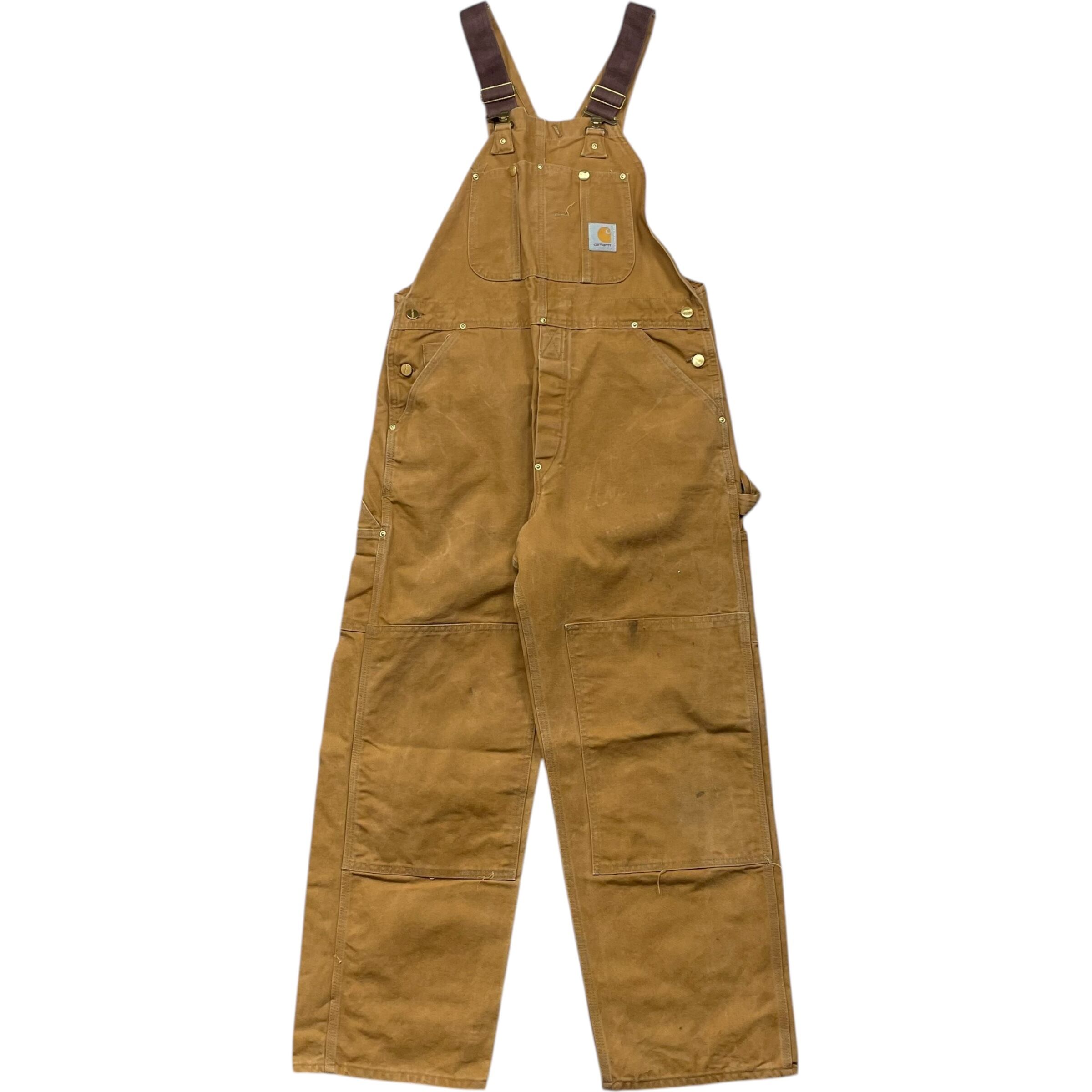 《実寸 W35L28》 Carhartt カーハート オーバーオール ダブルニー ブラウン USA製 90年代 vintage no.5451