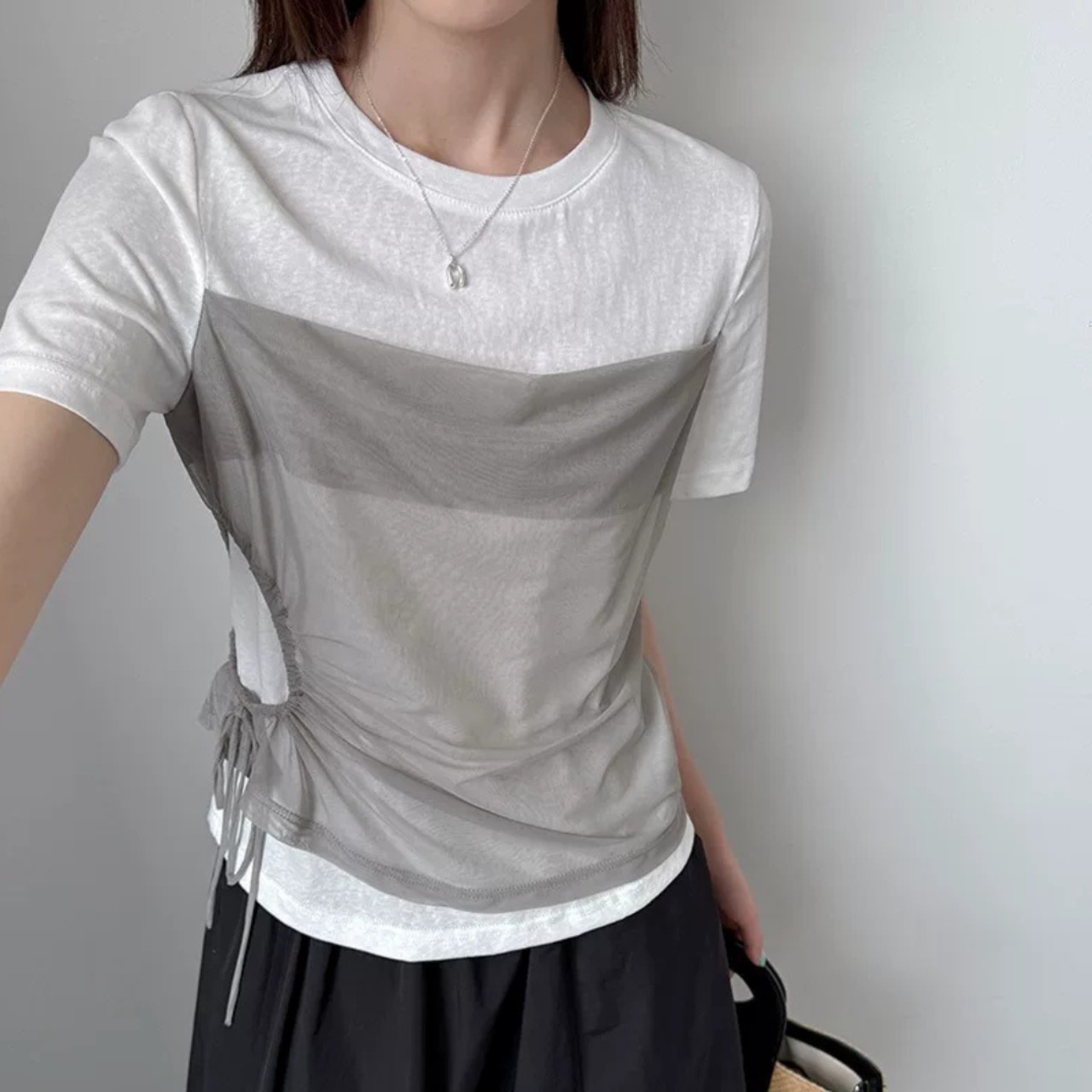 異素材ドッキング シアー チュールビスチェ Tシャツ 00262・画像5