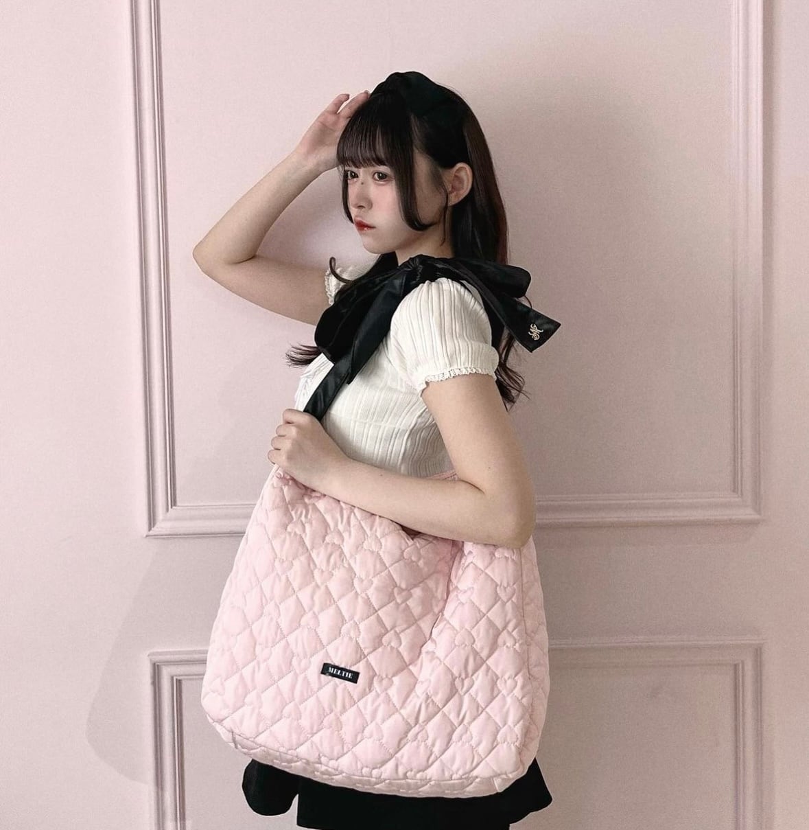 M heart quilting bag-PINK | meltie M heart quilting bag-PINK | meltie