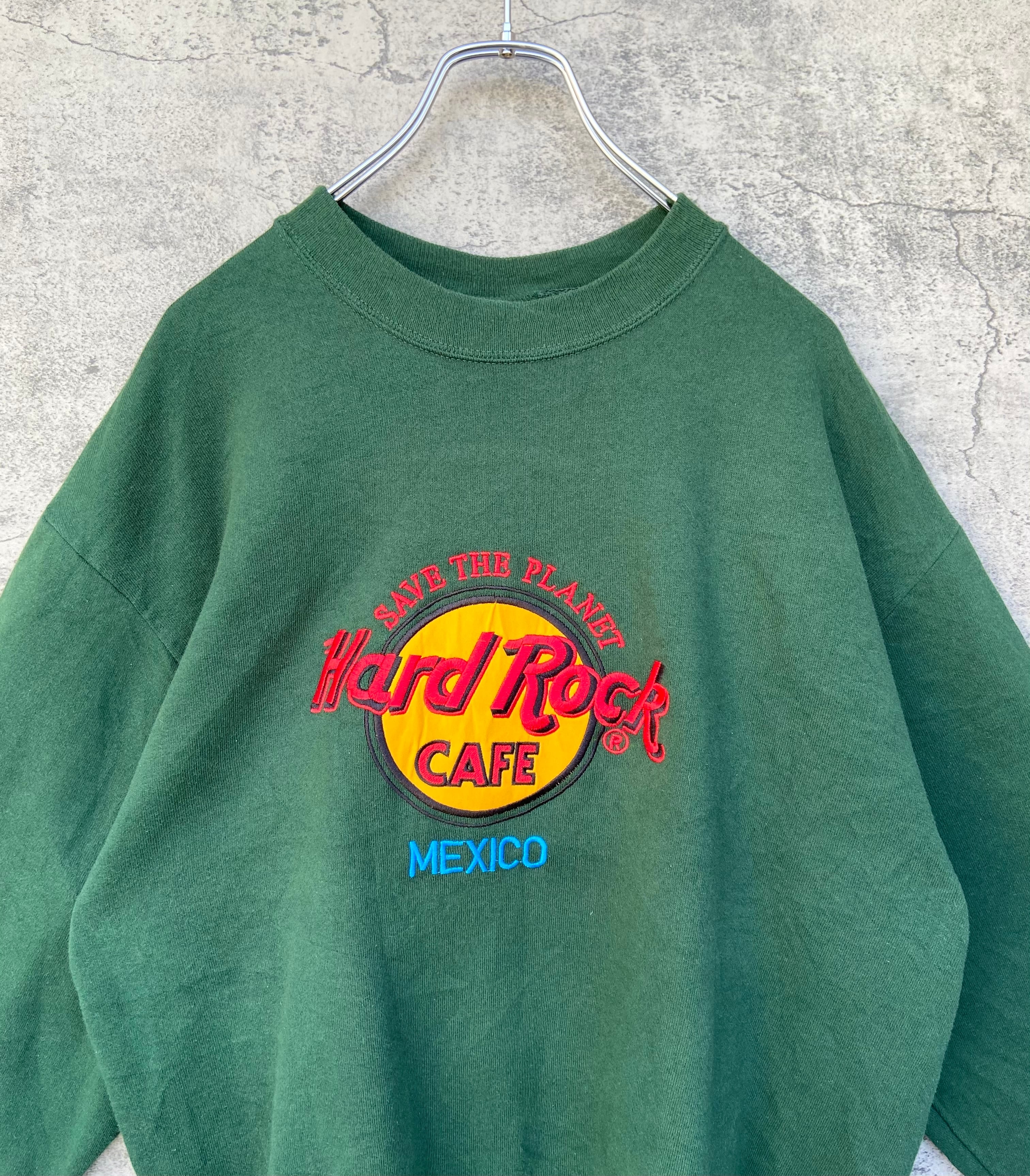 USA製 Hard Rock Cafe/ ハードロックカフェ スウェット 緑 グリーン 刺繍