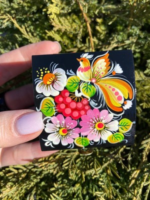 ペトリキフカ塗り　木製ジュエリーボックス（ホメンコ作）　小物入れ