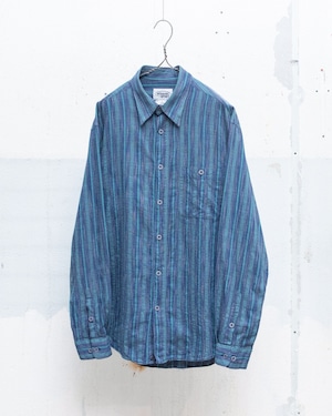 “Missoni Sport” woven stripe long sleeve shirt / 100% cotton / multi tone blue gradation / Made In ITALY
