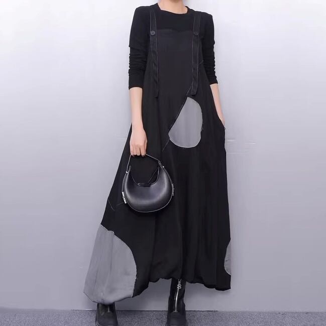 パッチ ポケット Aライン マキシ丈 サロペットワンピース 1color ON1013