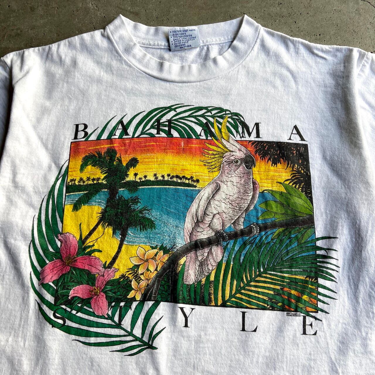 90年代 USA製 BAHAMA STYLE オウム アニマルプリントTシャツ メンズL