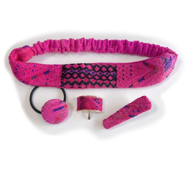グアテマラ手織り hairband setーshocking pink
