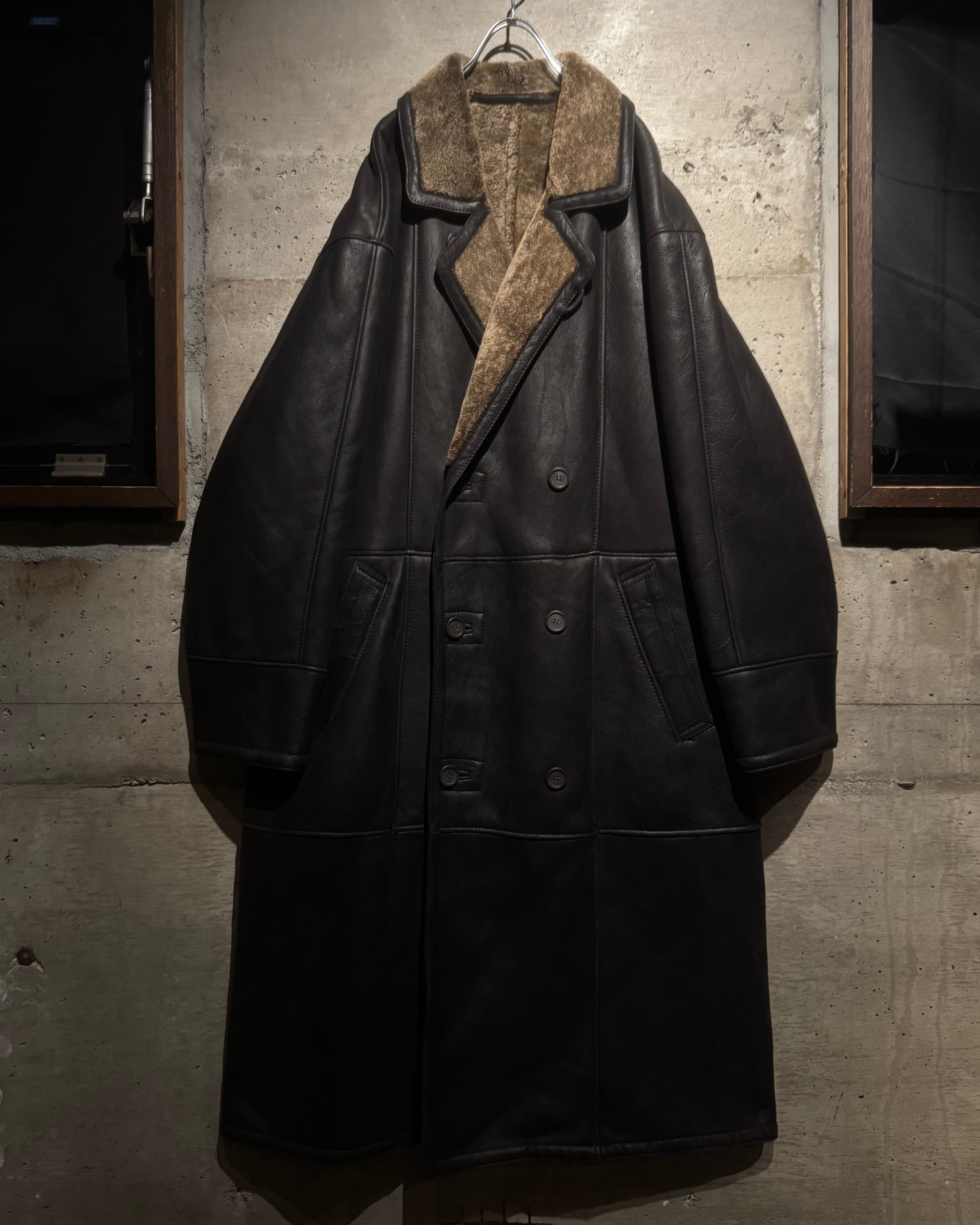 【下北沢Caka】ヴィンテージ　レザートレンチコート　ブラック Caka BLACK】Vintage Loose Leather Trench Coat | Caka(カカ）下北沢