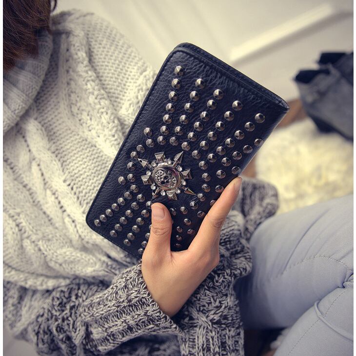 財布 スカル スタッズ ユニセックス レディース ドクロ 長財布 ブラック