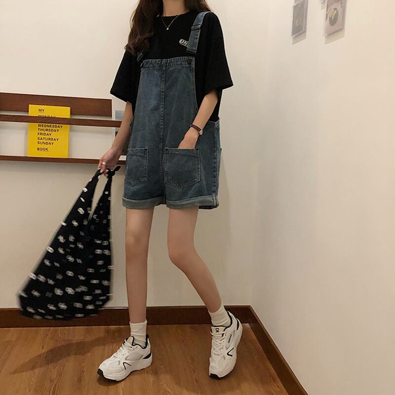 ショーツ ルーズジーンズ サマースタンダードレッドオーバーオール レトロ 夏物 ブルマー 萌量不足64086980833