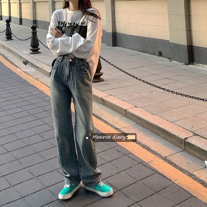パンツ レディースルーズハイウェストウェストスリムジーンズ スプリングワイドレッグ 春物 ワイドパンツ モンロー81752099090
