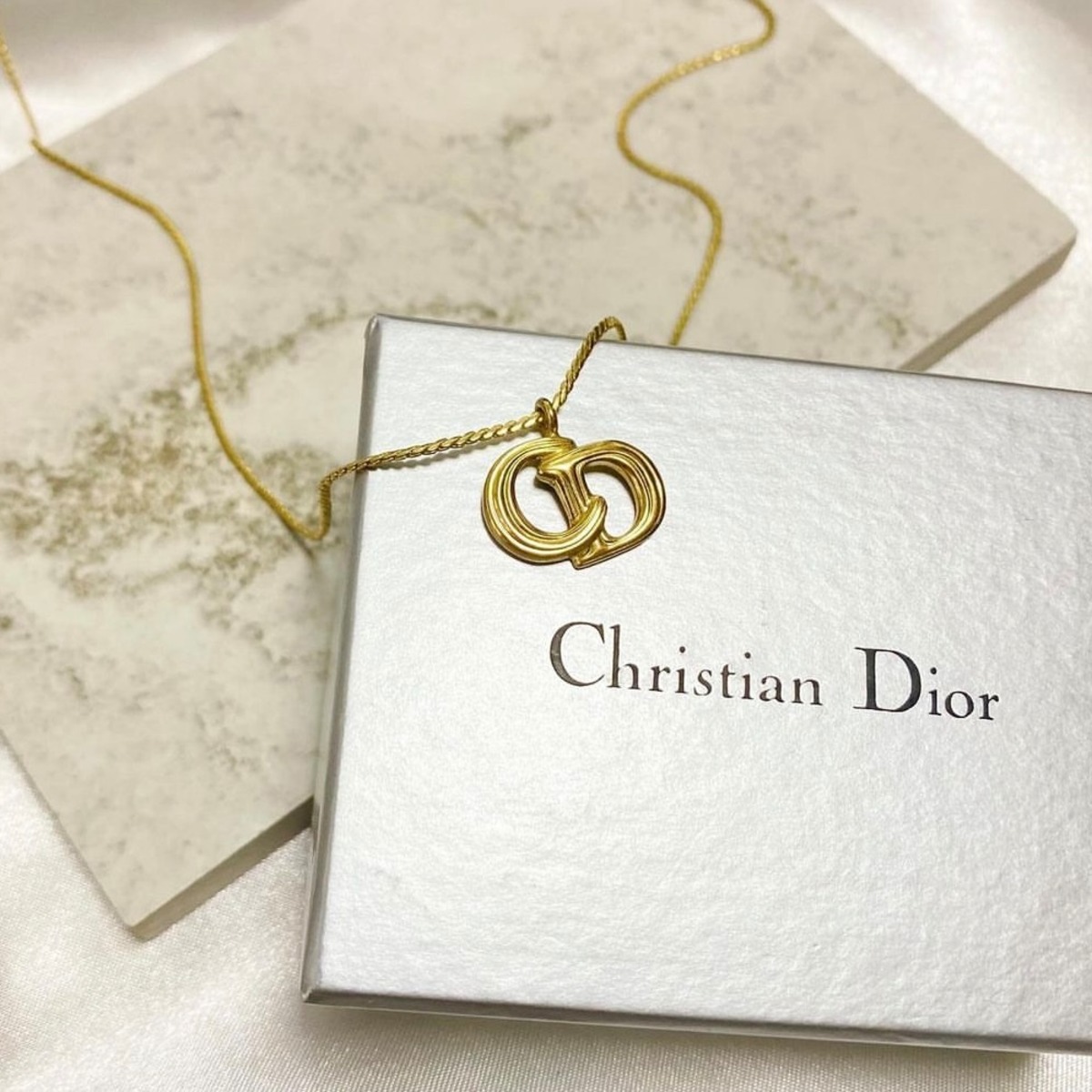 N7008】Christian Dior CD logo line necklace/クリスチャンディオール 