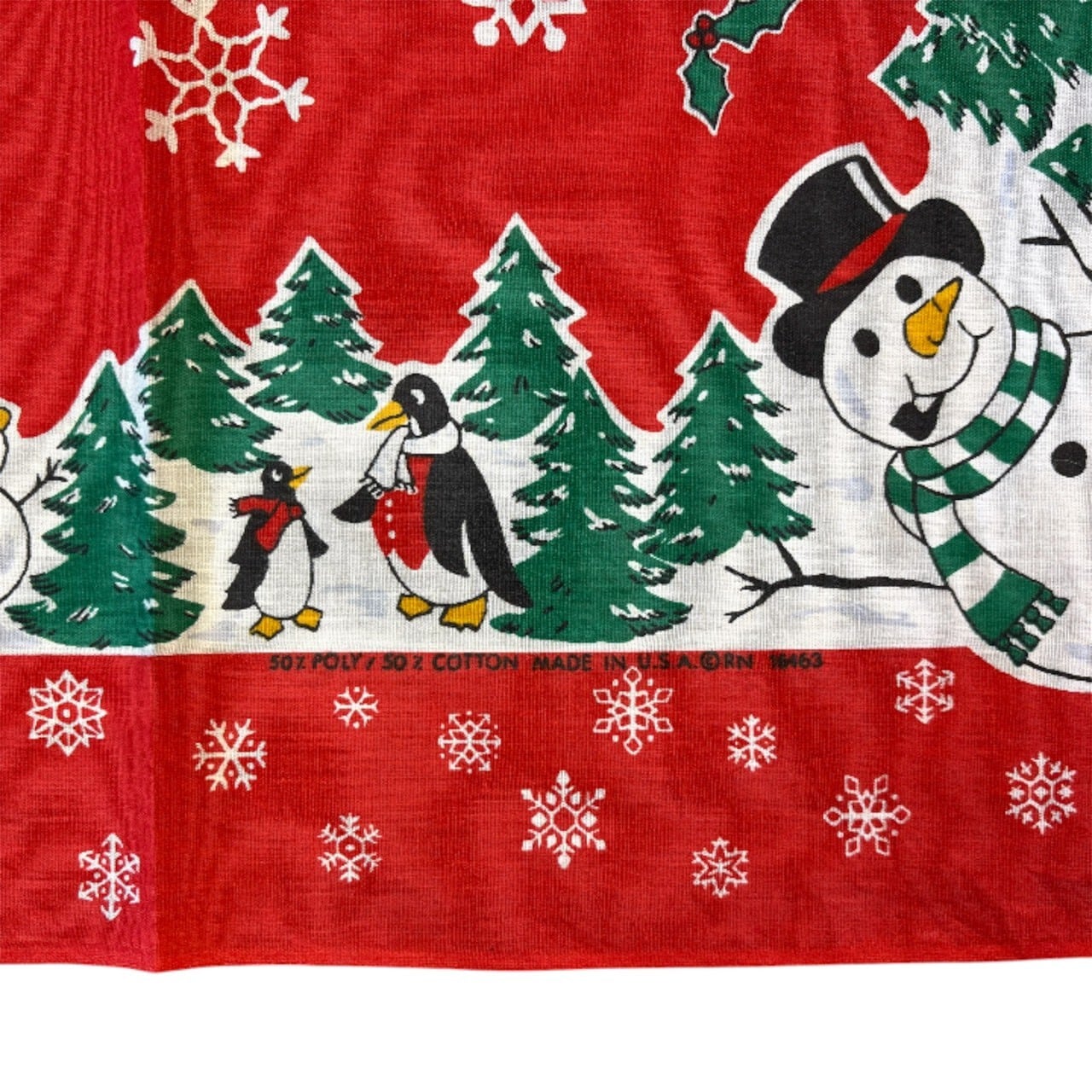 80's USA製 冬 雪だるま ペンギン クリスマス バンダナ コの字 片耳