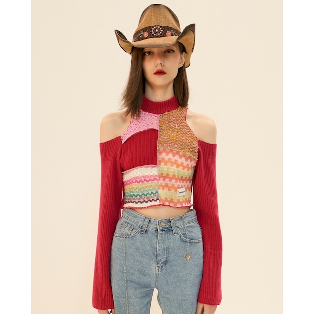 [ODDONEOUT] Patch work off shoulder top_Pink 正規品 韓国ブランド 韓国ファッション 韓国代行 韓国通販 トップス