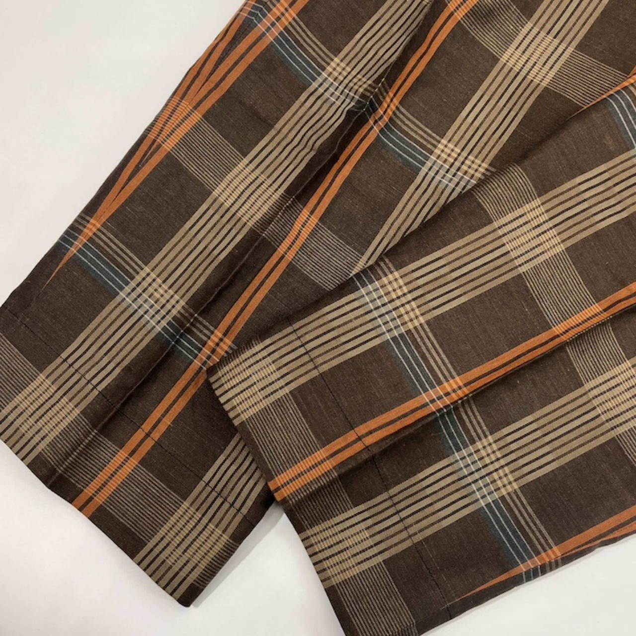 リネン混 ficce フィッチェ チェック ツータック パンツ スラックス L/メンズ 日本製 ドン小西