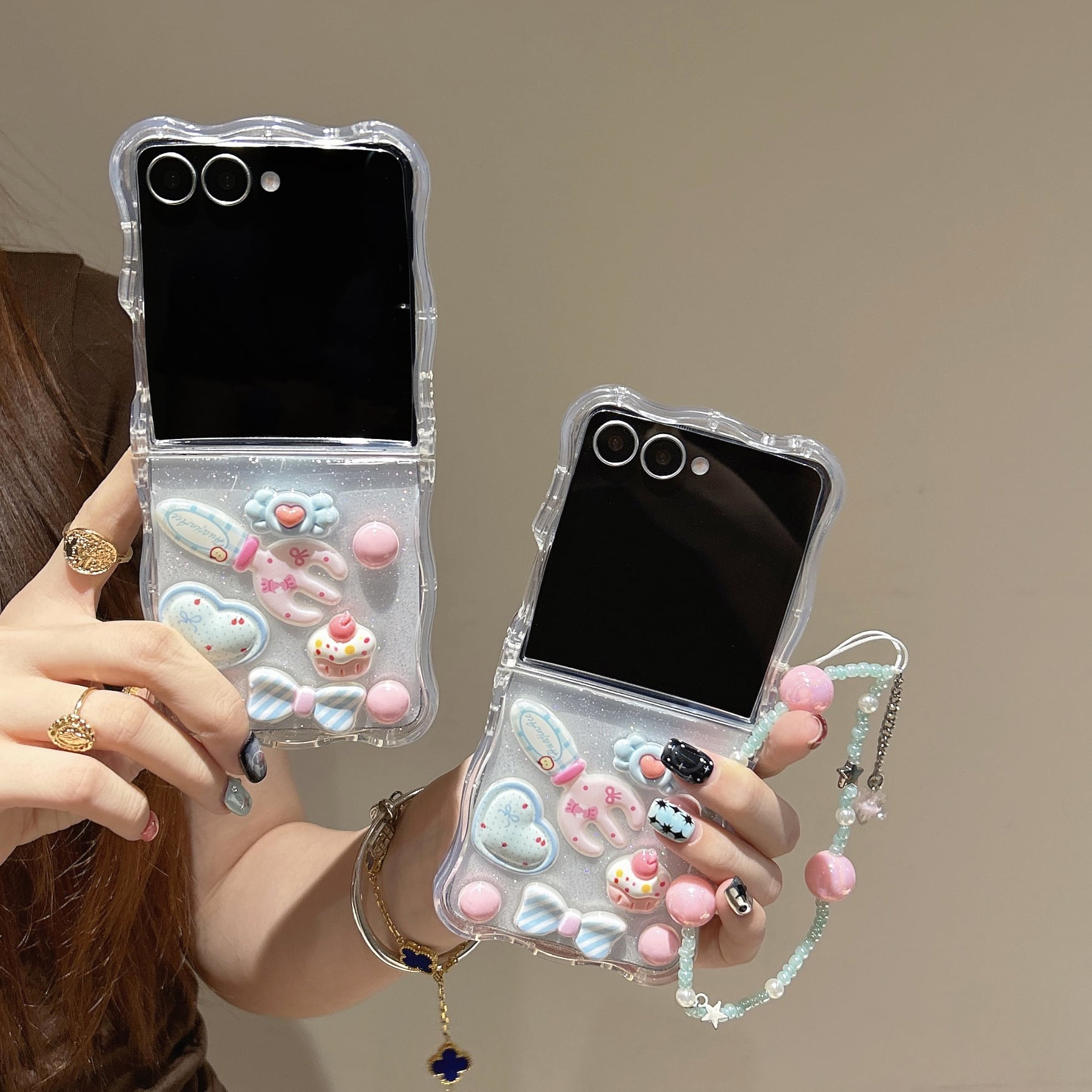透明感 Galaxy Z Flip 7 6 5 4 3 ケース ウエーブフレーム かわいい