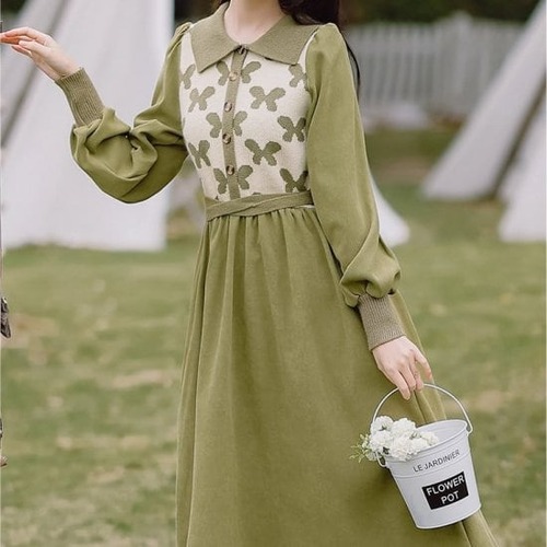 ワンピース ニットワンピース レディース ひざ丈 長袖 ワンピ ニット Aライン フレア 大人可愛い カジュアル ガーリー 上品 お出かけ デート 女子会 通勤 通学