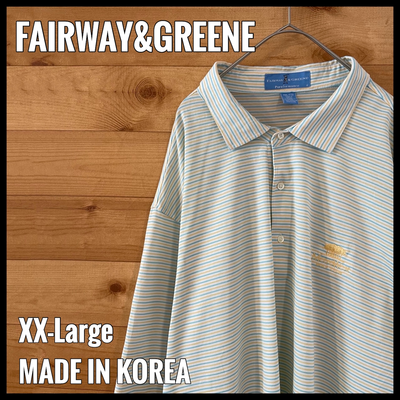 【FAIRWAY&GREENE】XXL ビッグサイズ ポロシャツ ボーダー 刺繍ロゴ ゴルフクラブ パステルカラー US古着 アメリカ古着