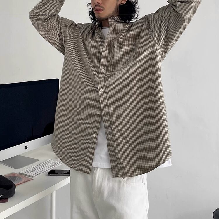 ★AMERICAN RETRO LOOSE CUT BASIC PLAID SHIRT　　　A0728