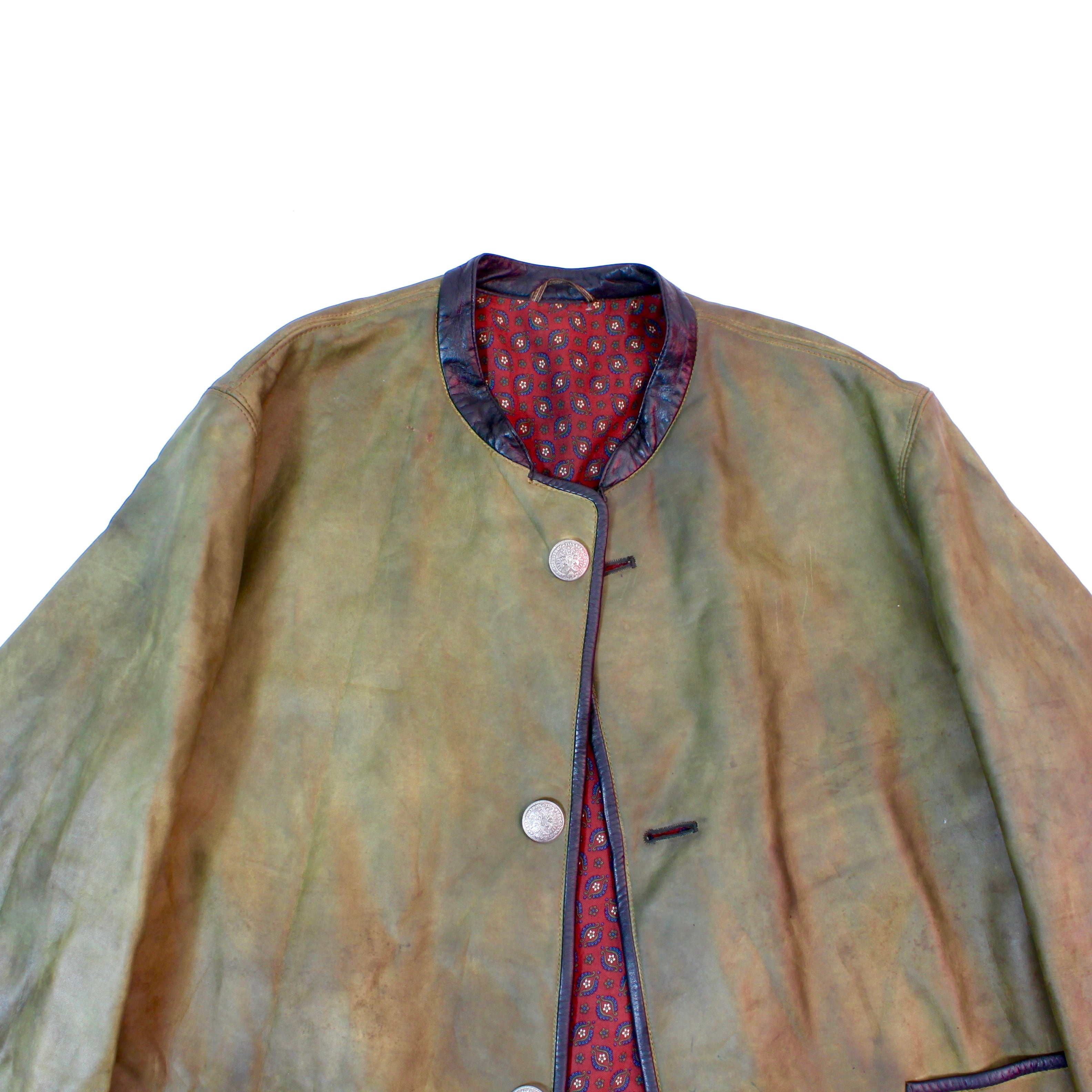. Vintage leather tyrolean jacket olive Austria チロリアン