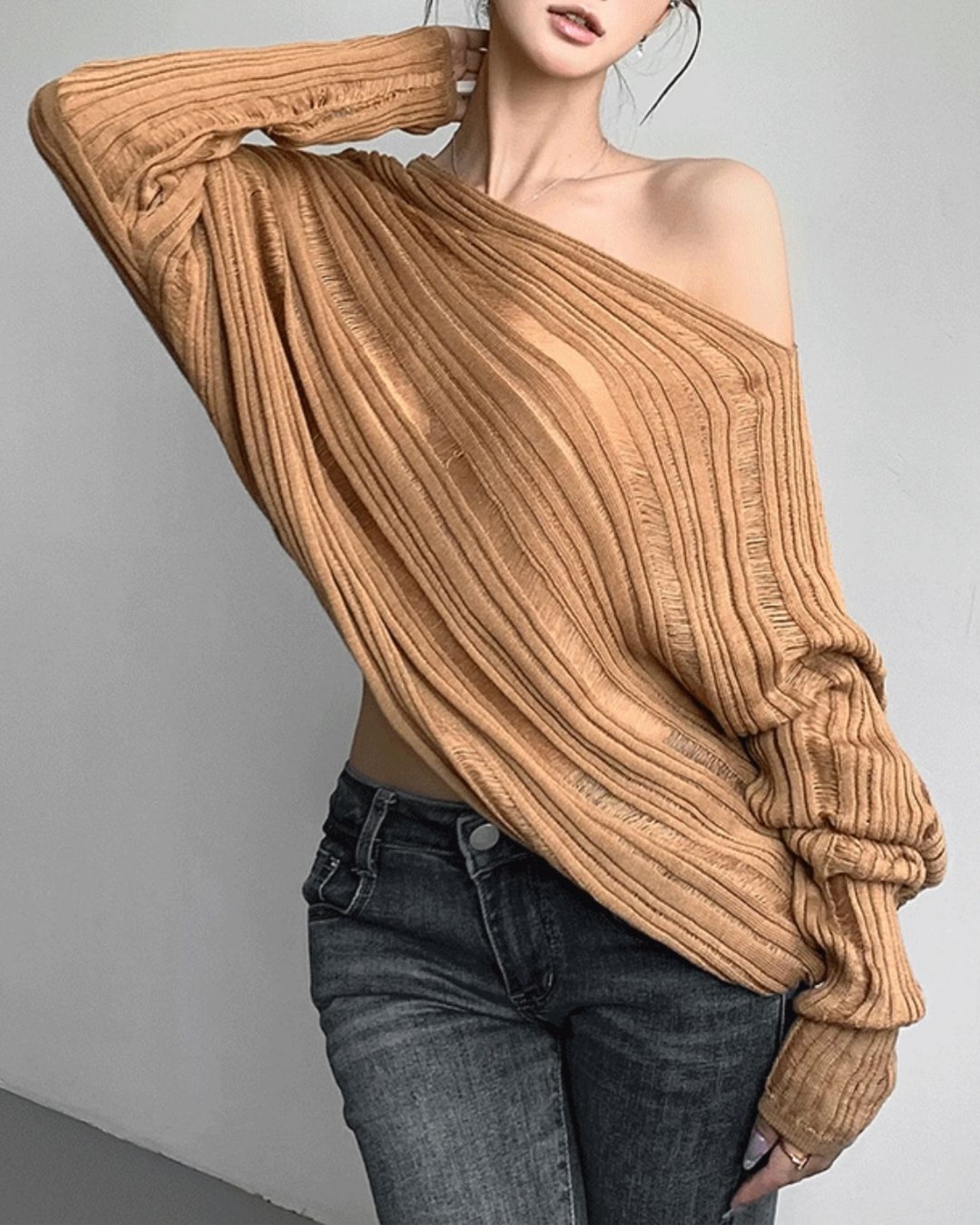 ドロップショルダー長袖ニット 3color - 8