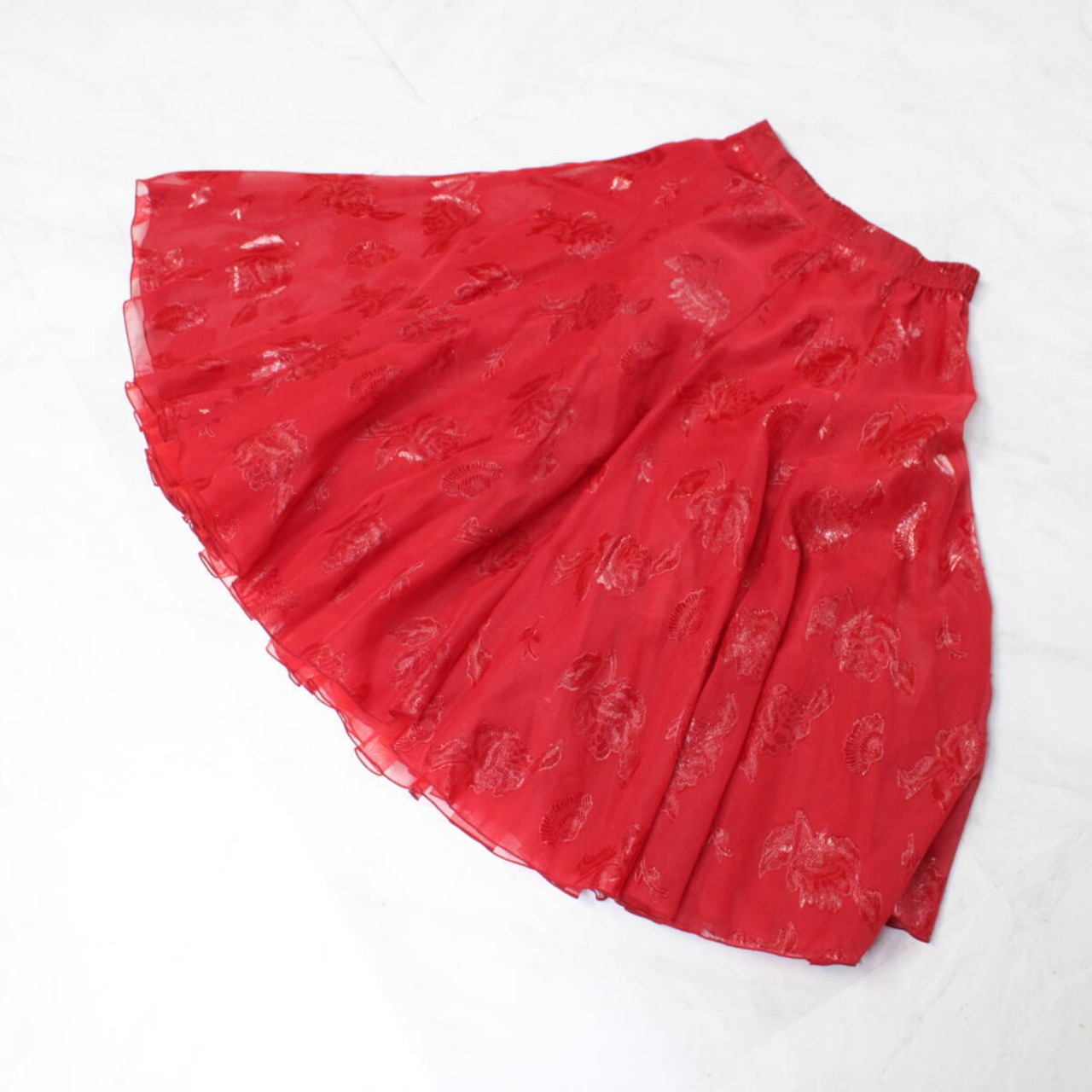 【美品 社交ダンス衣装】スカート レッスンウェア 練習着 Mサイズ Sanline サンリーヌ 赤 レッド 派手 目立つ 花柄 かわいい