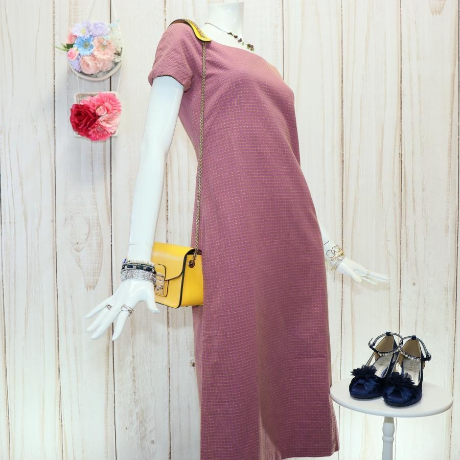 シビラ ロングワンピース L パープル 半袖 スクエアネック 大きい