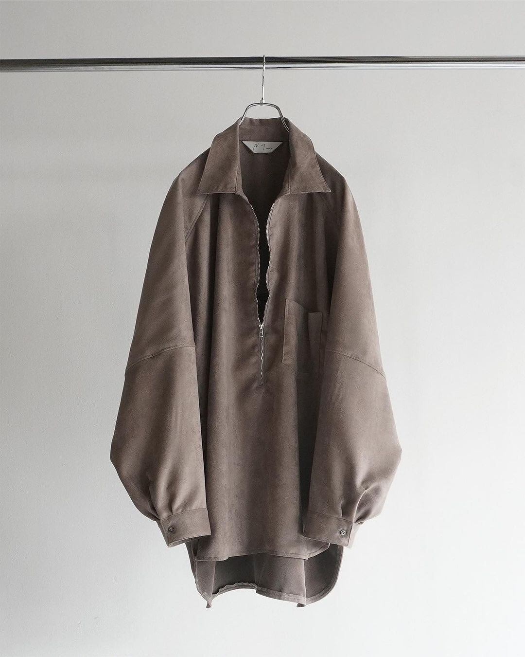 24AW】ANCELLM VEGAN LEATHER SKIPPER LONG LS ZIP SHIRT (GRAY) ANC