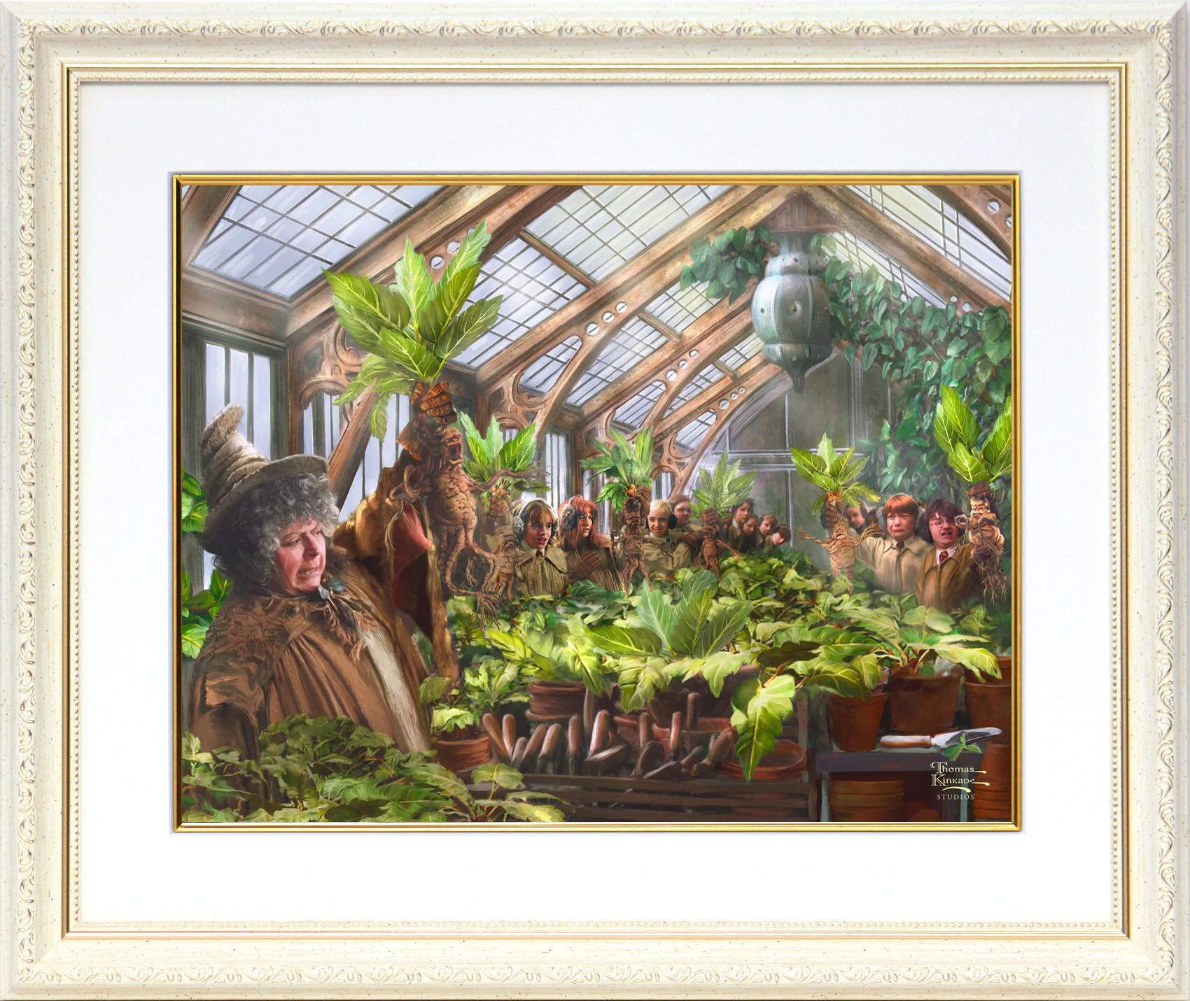 トーマス キンケード スタジオ「ハリー・ポッター/ホグワーツの温室」額縁 作品証明書 展示用フック付き アートプリントポスター