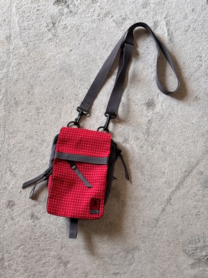 90～00s OLD STUSSY/Mini Shoulder Bag/紺タグ/ミニショルダーバッグ/レッド/チェック柄/ステューシー/オールドステューシー