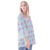 Women's Loose Chiffon Blouse with Puff Sleeves Blue 4505
