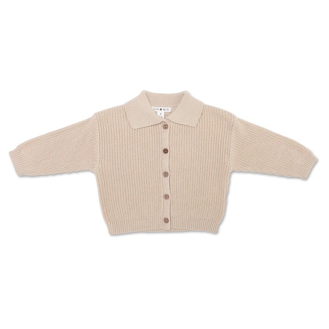 size1(85)【即納】送料無料⭐︎ Grown ORGANIC COLLAR CARDIGAN - PEBBLE